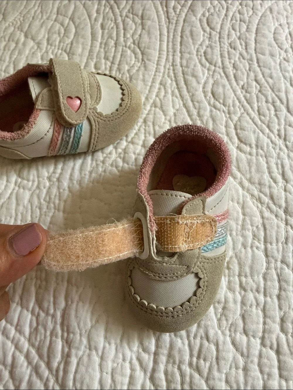 ✅Toddler Neutral and Pink Velcro Casual Shoes